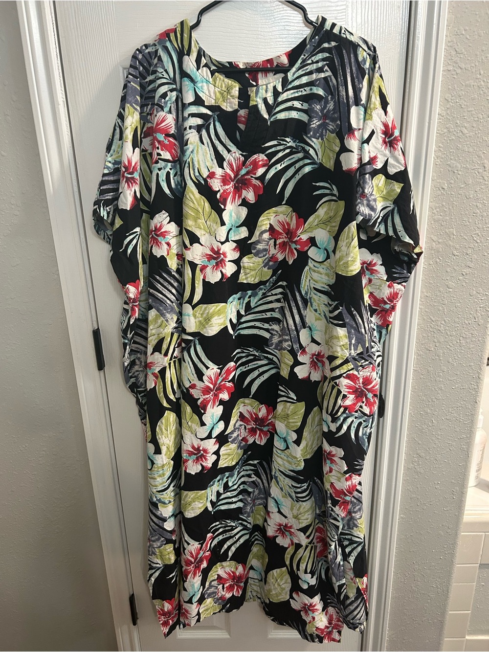 Peppermint Bay Tropical Floral Bouquet Caftan O/S Plus 100% Cotton